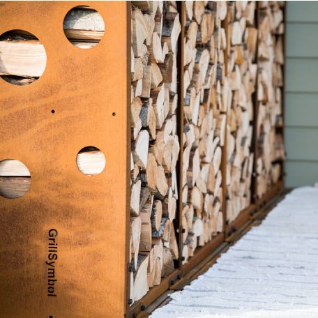 Vedförvaring WoodStock Wall i Corten